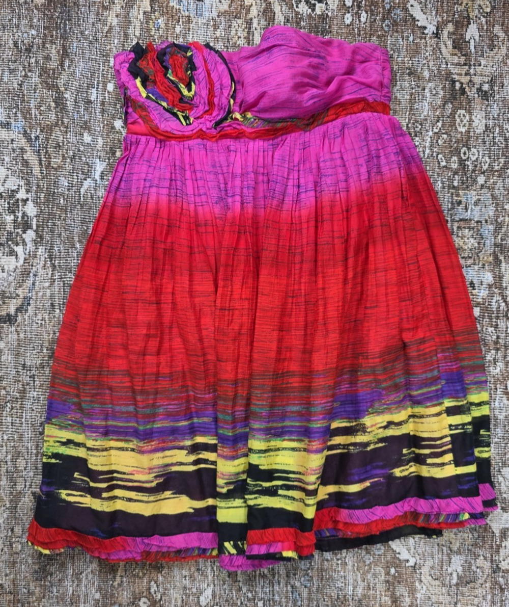 La ROK Strapless Babydoll Mini Dress Silk Blend Womens S Empire Waist Party Boho